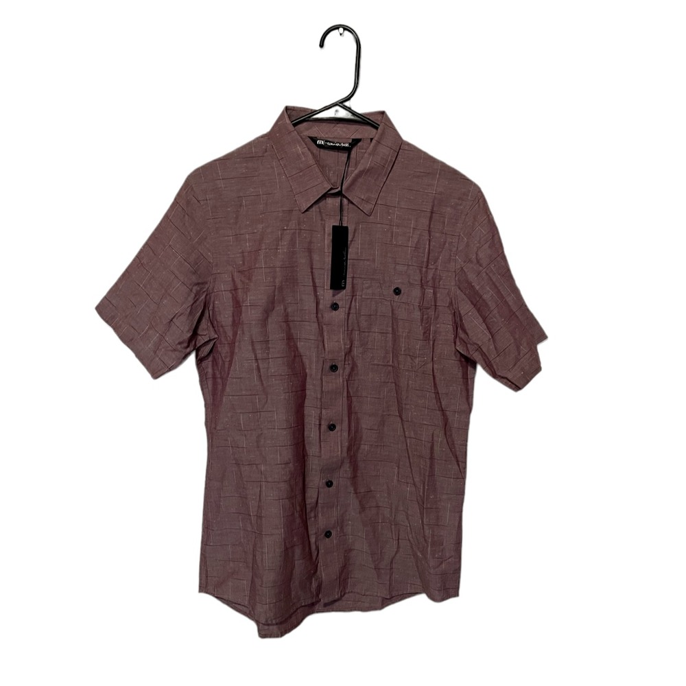 Travis Mathew Rambler Shirt Mens Small Purple Grid Short Sleeve Button Up Golf